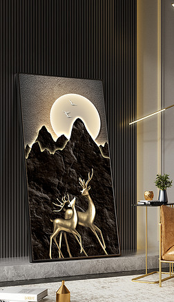現代抽象立體靠山光影麋鹿玄關裝飾畫2