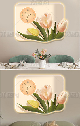 北欧餐厅钟表led灯画时钟花卉厅饭厅餐桌挂画