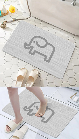 原创现代简约高级灰小象门口浴室地毯地垫