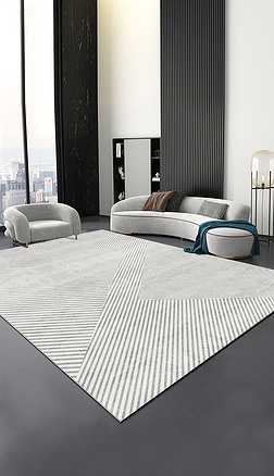 现代简约轻奢灰色几何线条创意客厅地毯地垫
