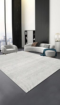 现代简约轻奢灰色几何线条创意客厅地毯地垫