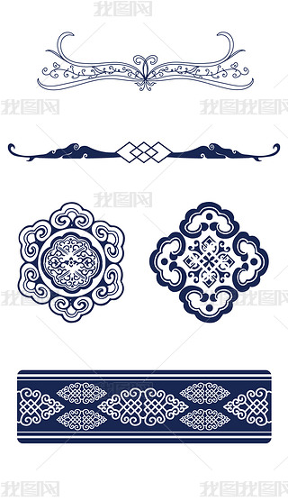 矢量幽夜青色蒙古民族风长条花纹装饰图案