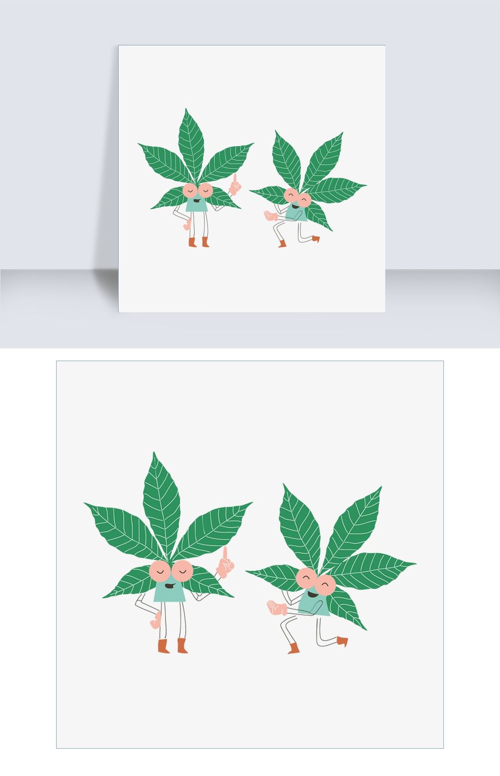 卡通可爱树叶小人儿矢量素材