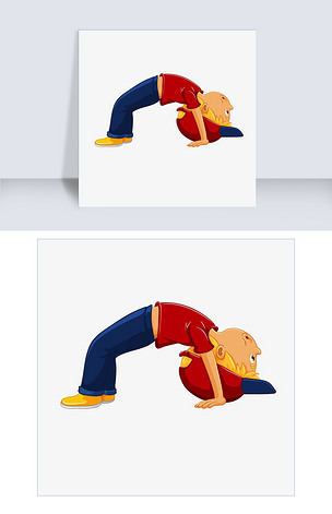 卡通倒立撑腰的男孩矢量素材