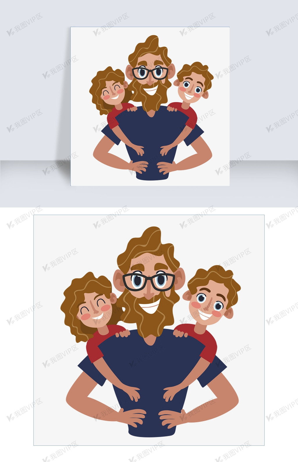 开心孩子和爸爸矢量素材