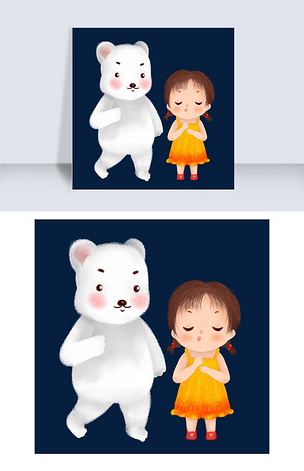 卡通小动物与女孩简约设计