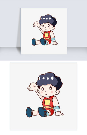 手绘卡通招手示意的运动男孩