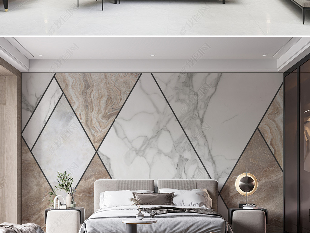 现代轻奢几何卧室客厅岩板背景墙壁纸壁画