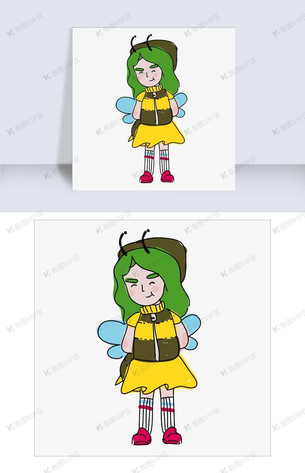 手绘卡通小清新的蜜蜂女孩图片素材(eps格式)免费下载_动漫人物大全