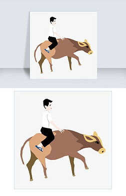 老黄牛和人物手绘设计图