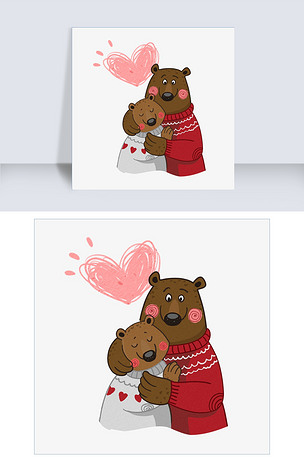 七夕情人节粉色卡通萌甜蜜小熊抱抱png图