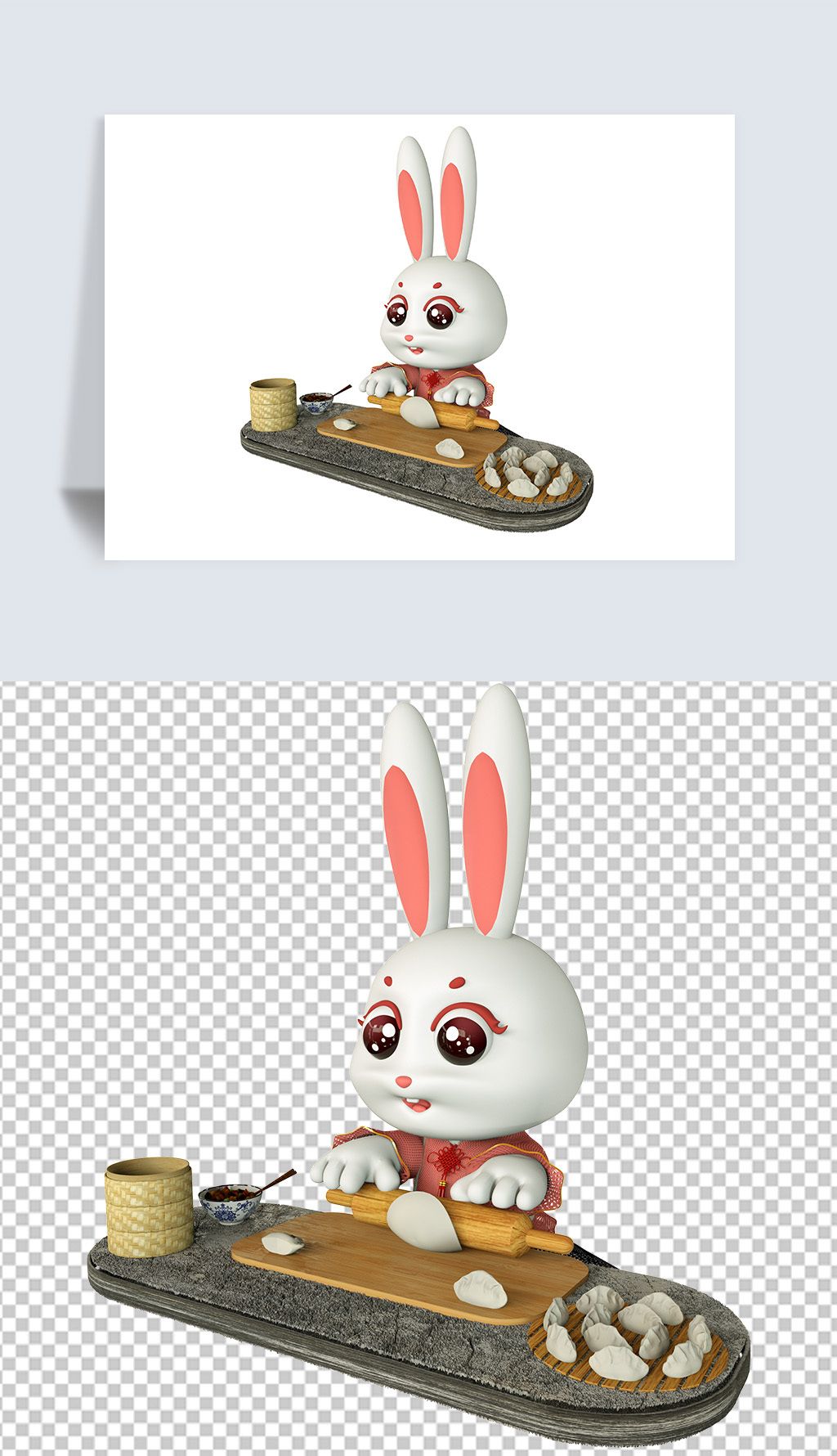 古装兔子春节包饺子立体建模