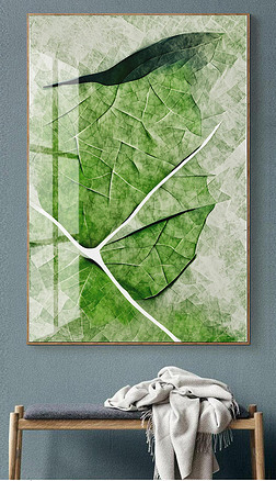 现代简约几何小清新手绘树叶绿色肌理装饰画