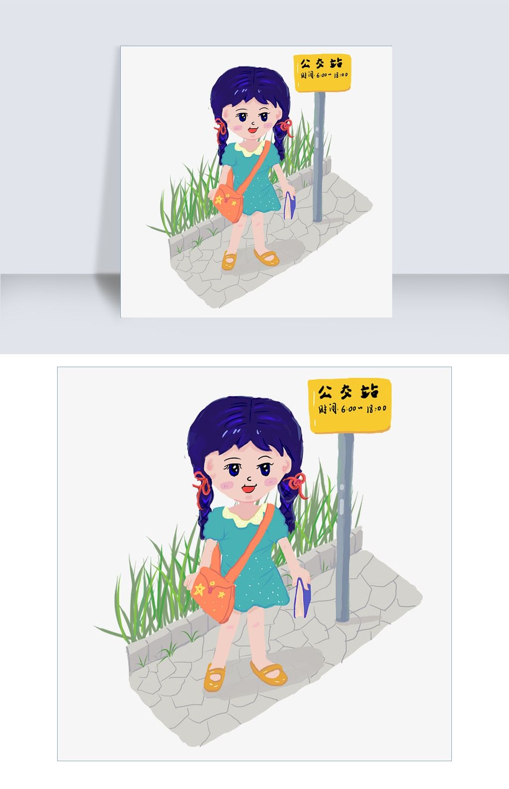 上学等车卡通形象免扣素材