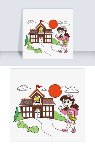 开学季手绘卡通开学啦school
