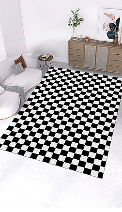 原创现代轻奢黑白棋盘格子客厅卧室地垫地毯