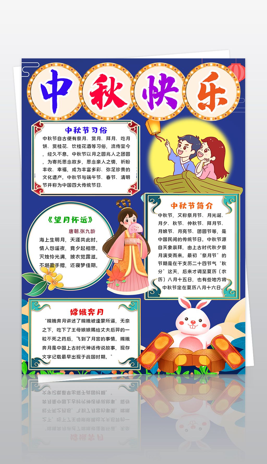 竖版中秋节小报八月十五传统节日电子手抄报模板
