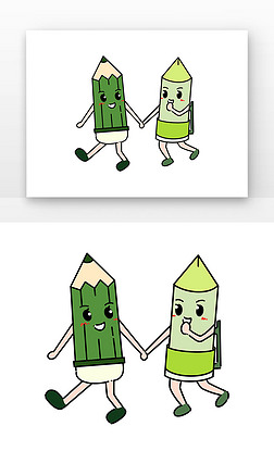 绿色卡通开学季文具们的拟人,之间有互动元素