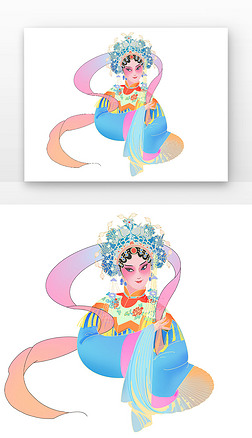 糖果色古风国潮戏曲女孩扇子京剧人物元素