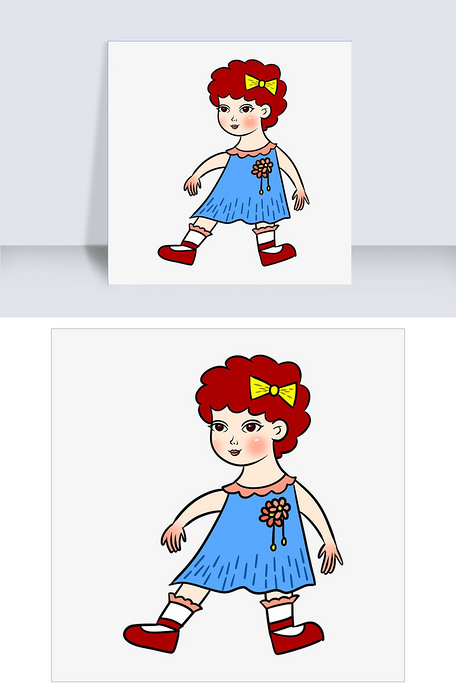 手绘矢量卡通可爱生日礼物洋娃娃