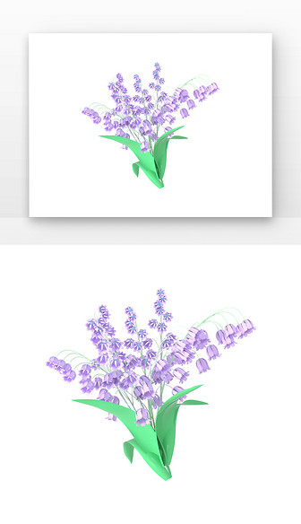 C4D紫色温柔创意铃兰花束3D元素