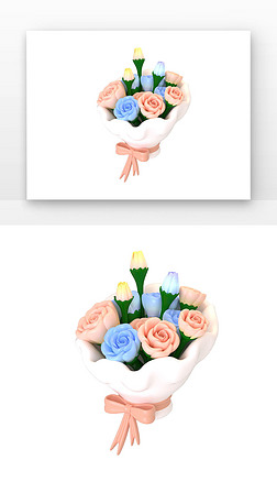 粉红色蓝色唯美玫瑰花3D花束花朵
