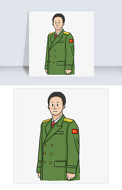 军人侧面卡通免抠元素|国庆节穿军装的男军人卡通插画