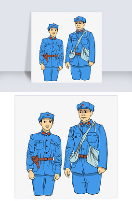 长征红军两个穿军装的红军插画