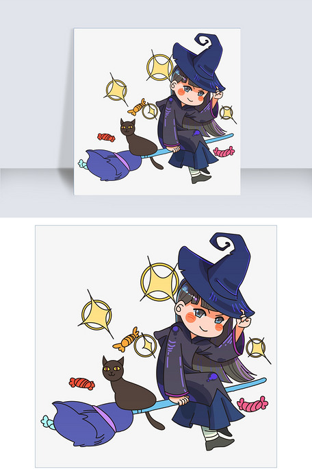 女巫骑扫把黑猫海报图片素材(psb格式)免费下载_动漫人物大全-我图网