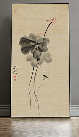 72新中式手绘国画禅意荷花水墨玄关装饰画