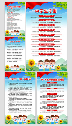 学校校园中小学生守则日常行为规范海报展板