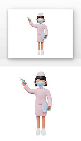 3D医疗护士或医生女护士手拿注射器