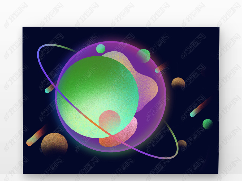 球体流体渐变炫彩元素和星系轨道组合