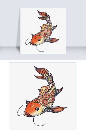 中国风黄色鲤鱼手绘插画