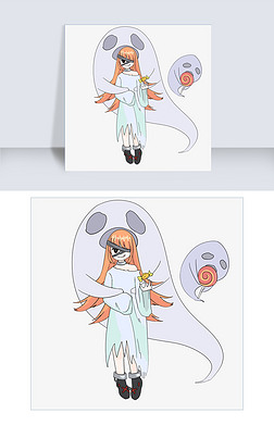 万圣节幽灵环抱女孩插画