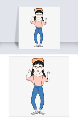 古灵精怪免抠元素|手绘大头女孩可爱搞怪psd