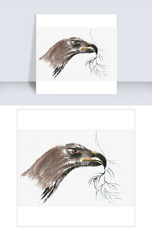 鹰的头部水墨画png免抠素材