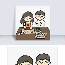包饺子画两个人图片