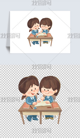手绘风格学生学习上课插画素材