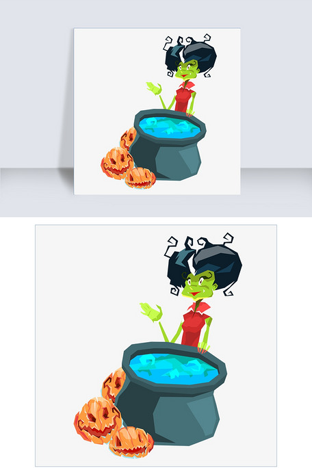 万圣节插画卡通巫婆油锅南瓜