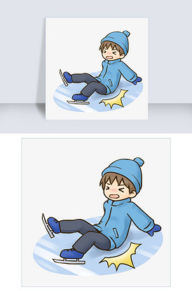 冬季冬天卡通手绘溜冰摔跤的男孩