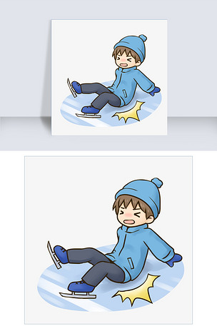 冬季冬天卡通手绘溜冰摔跤的男孩