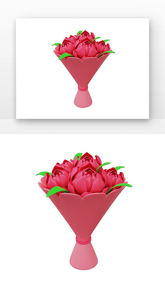 红色唯美玫瑰花花束花朵3D渲染元素