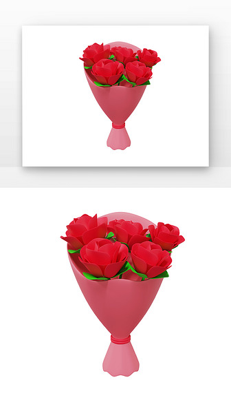 红色建模玫瑰花花束花朵3D渲染元素