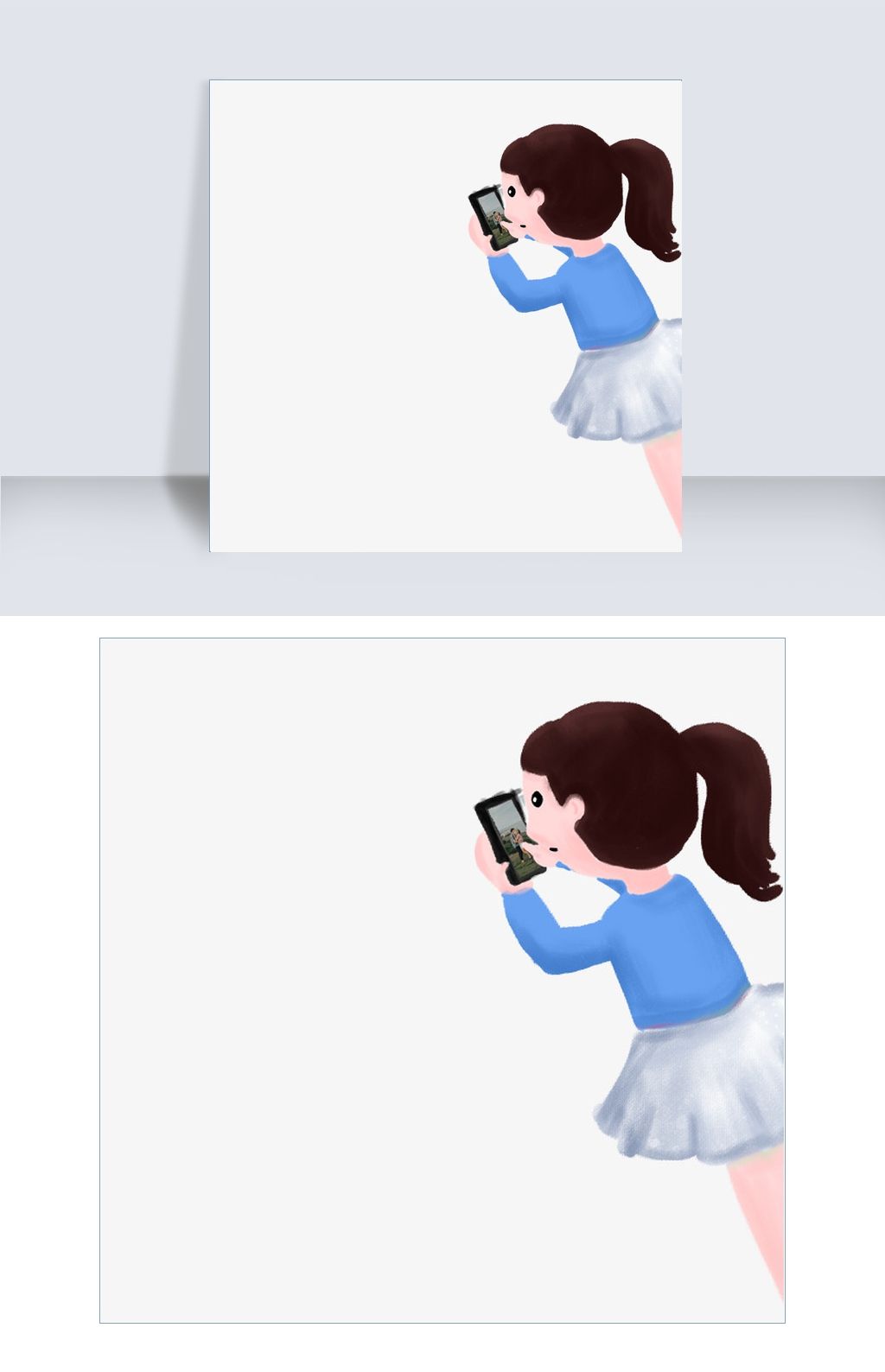 拿手机拍照的女孩手绘插画psd