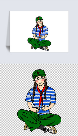 绿色军装制服女生女孩人物头像卡通手绘素材