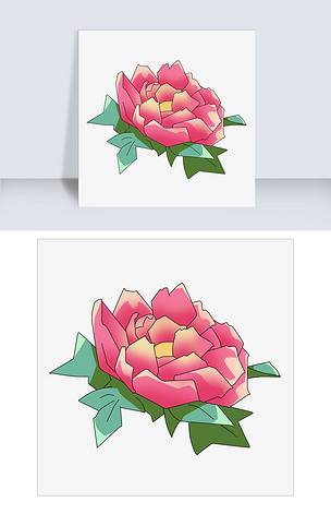 卡通手绘鲜艳牡丹插画