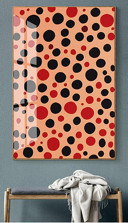 草间弥生现代创意抽象黑白圆圈手绘玄关挂画