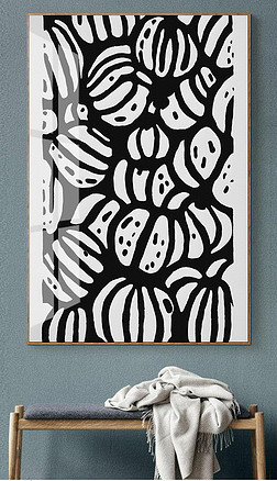 草间弥生现代创意抽象黑白圆圈手绘玄关挂画
