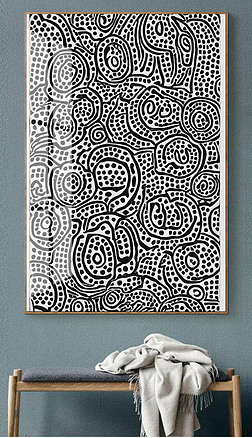 草间弥生现代创意抽象黑白圆圈手绘玄关挂画